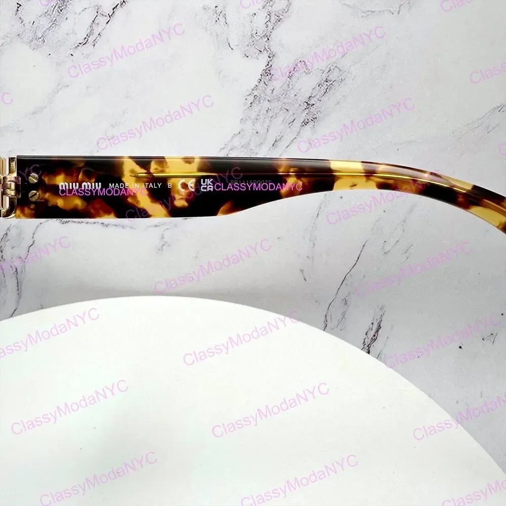 NEW MIU MIU Sunglasses Brown Oval Gold Spelled Out Logo New Authentic Tortoise